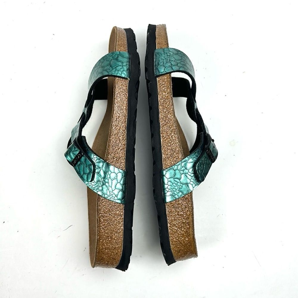 NWB Birkenstock Birki’s Sylt Metallic Turquoise Croc Embossed Sandals 38 US 7 - Picture 5 of 14